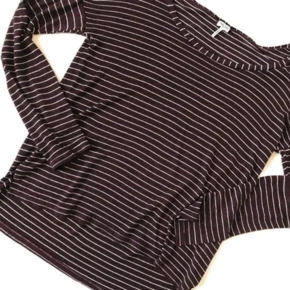 New Splendid Boat Neck Long Sleeves Blue Striped Blouse